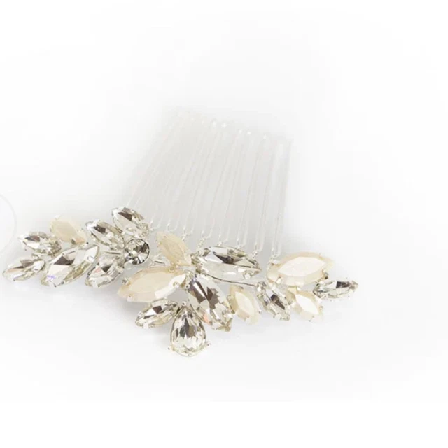 Abril Hair Comb Crystal and Ivory stone in Silver by Brides and Hairpins