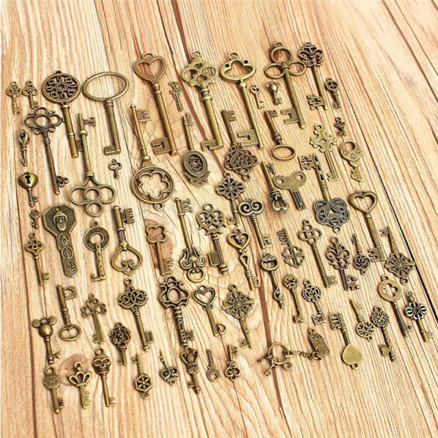 Large Skeleton Keys Antique Bronze.Vintage Old Look Wedding Decor Set of 70  TO 3