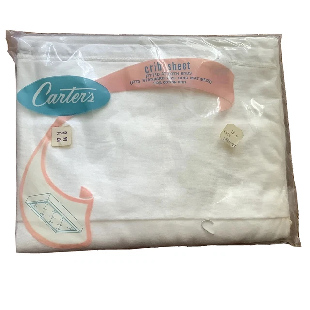 Vintage CARTER'S FITTED CRIB SHEET MADE IN USA White New In Package NIP