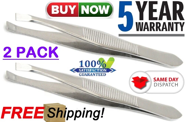 2x Professional Eyebrow Tweezers Flat Tip|Precision Hair Tweezer for Men&Women