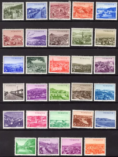 Turkey 1958 MNH Turkish Towns.29 x 5k  SG 1693 to 1759