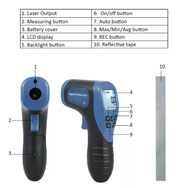 Handheld Digital Lcd Photo Laser Tachometer Rpm Meter Non-Contact Tach Tools Au 3