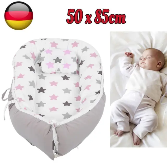 Baby Nestchen Kokon Babynest Kuschelnest Reisebett 100% Baumwolle 50 x 85cm