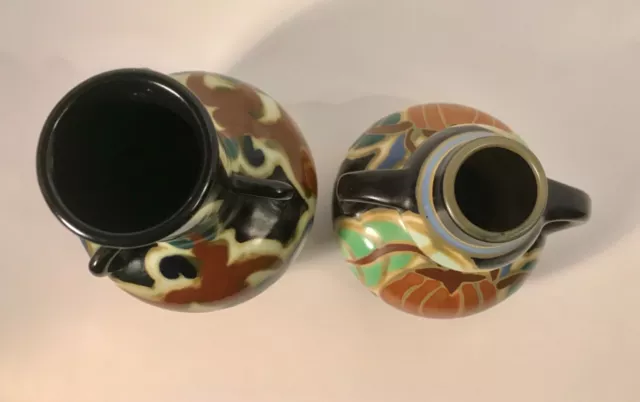 PAIR Art Deco/Nouveau Japanese Gouda Style Pottery Vases Matching Pattern 3