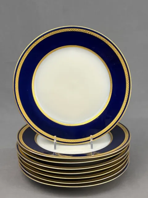 9 Guerin Limoges Tiffany Cobalt & Gold Encrusted 8 1/2" Luncheon Plates; 1900