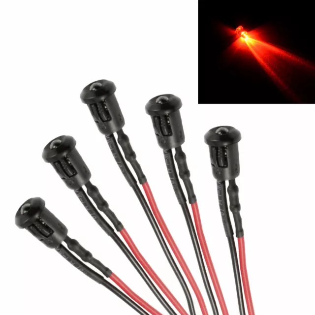 5x Red Flashing Pre Wired 3mm LED + Bezel Holder Light Lamp 12V