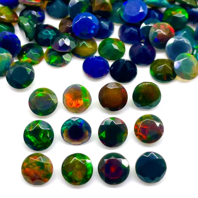 20 Pcs Natural Black Opal Flashy 5.8mm Round Faceted Cut Loose Gemstones Lot