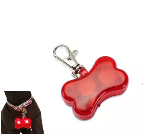 Dog Cat Collar Hi Vis Pet Safety Flashing Light LED Flash Red Bone Night Pendant