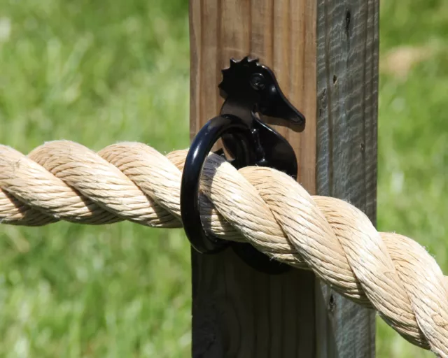 Seahorse Rope Fence Bracket Hardware, Nautical Rope Fence attachment rings