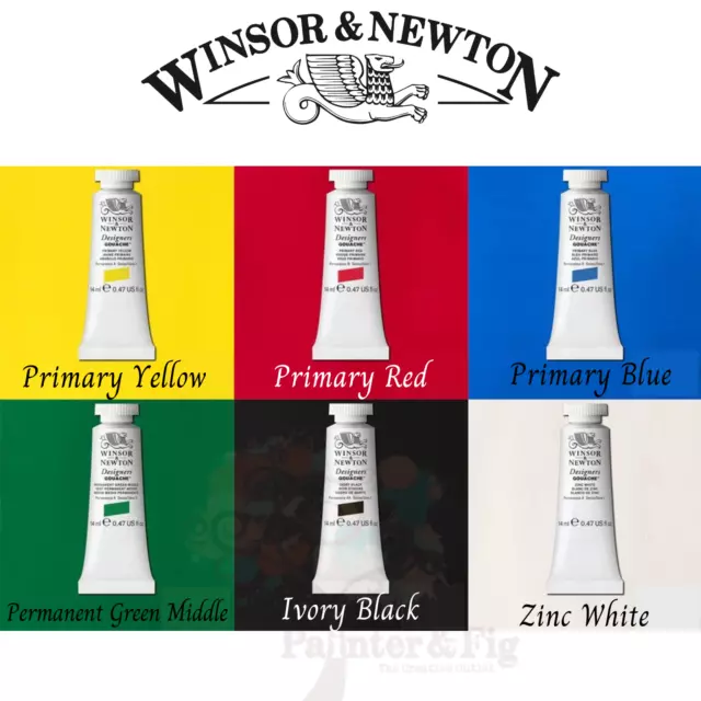 Winsor & Newton Designers Gouache Primary Colour Set, 14ml, 6 Colours 2