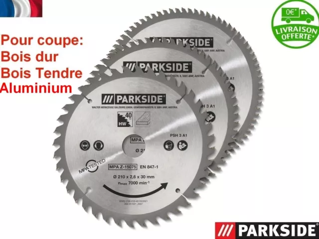 PARKSIDE® 3 Lames pour scie circulaire 210mm 42 60 80 dents alésage 30mm 20 16mm