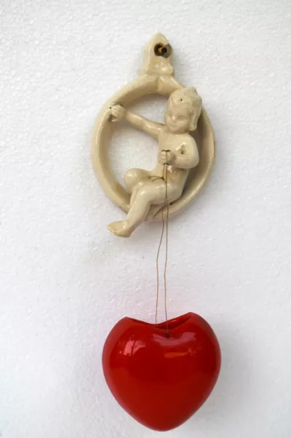 Vintage Cupid Heart Love Flower Vase Wall Hanging Porcelain Figurine Decorative 3