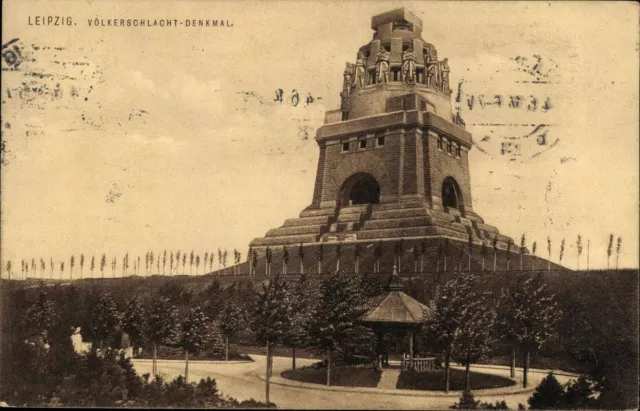 Postkarte PK AK Ansichtskarte gelaufen Leipzig Völkerschlacht Denkmal 1914