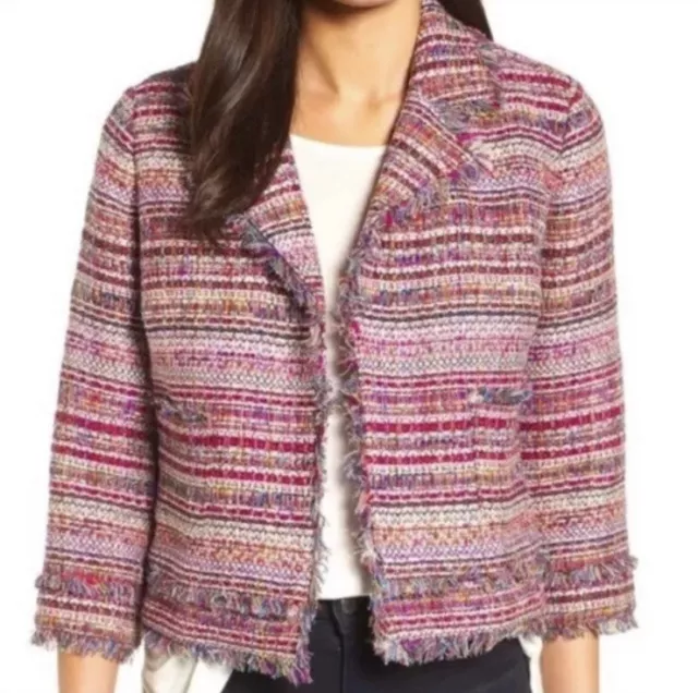 Halogen NWT  Tweed Blazer Lady Jacket Fringe Multicolor Size XL