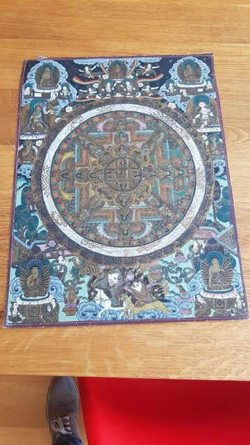 alter original Thangka , handgemalt , ( Mandala ) , Öl auf Leinen, Tibet um 1960