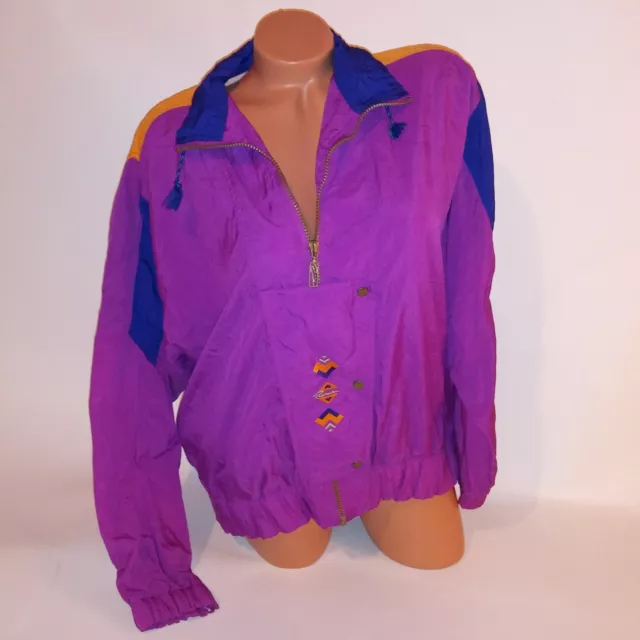 Vintage Puma Windbreaker Jacket Large Purple Orange Retro Embroidered Colorblock