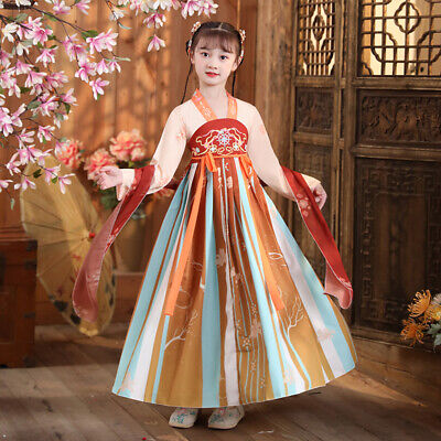 Bambini Ragazza Vestito Abito Ricamato Tang HANFU Antico Costume di Scena Dance Wear