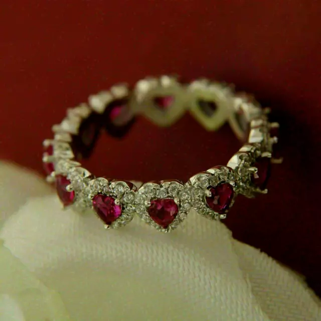 Wedding Band Ring 2Ct Heart Cut Lab Created Pink Ruby in 14K White Gold Plated