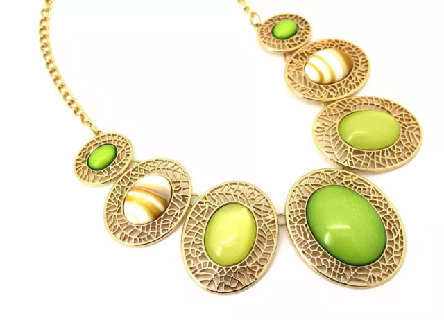 Style&co. Necklace Gold Tone Green Cabochon Filigree Oval Retail $34