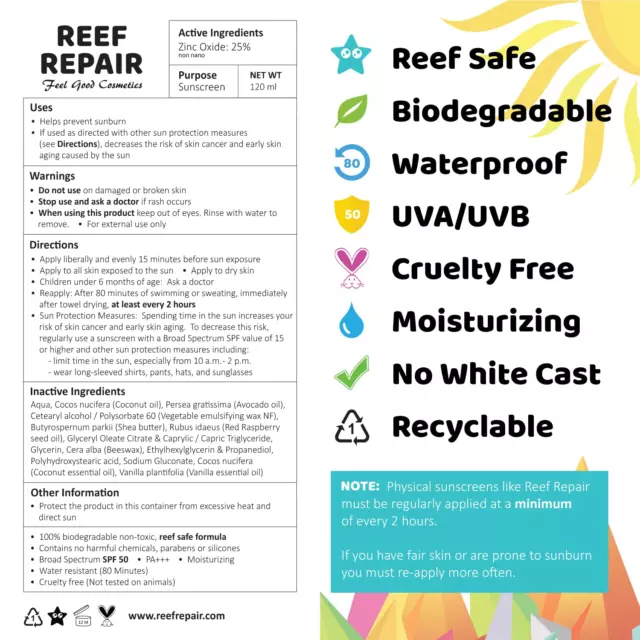 Reef Safe Sunscreen SPF 50 All Natural, Water Resistant, Moisturizing, Biodegrad 3