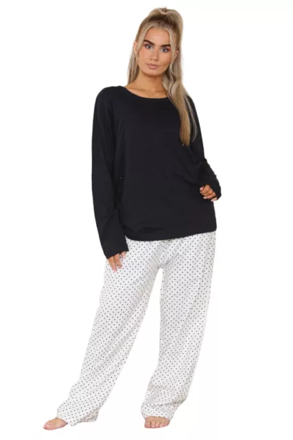 Ladies Pyjama Set Flannel Cotton Star Long Sleeve Crew Neck Winter Loungewear