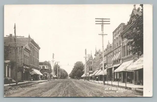 Dirt Main Street VASSAR Michigan RPPC Antique Tuscola County Photo Postcard~1910
