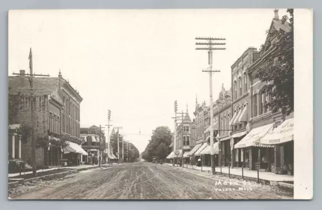 Dirt Main Street VASSAR Michigan RPPC Antique Tuscola County Photo Postcard~1910