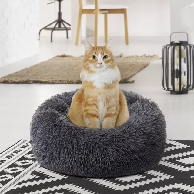 Donut Plush Pet Dog Cat Bed Fluffy Soft Warm Calming Bed Sleeping Kennel Nest