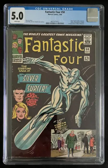 Fantastic Four #50 (Marvel 1966) CGC 5.0 WP White Pages - Silver Surfer - Kirby