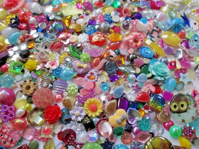 Mixed Shapes Stars Hearts Flowers Embellishments Gems Cabochons Charms Beads Dec