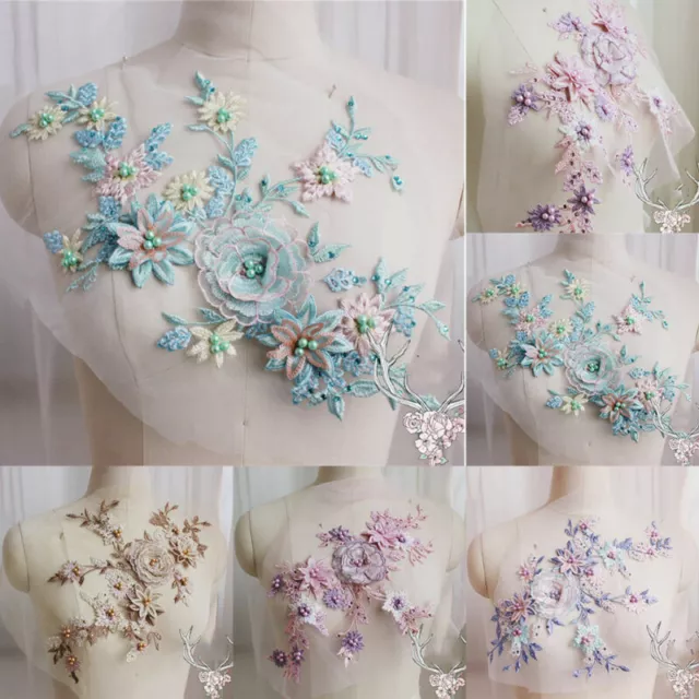 3D Embroidery Flowers Costume Motif Lace Evening Bridal Dress Applique DIY Trim