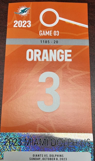 Miami DOLPHINS Orange Parking Pass 10/8/23 vs New York GIANTS