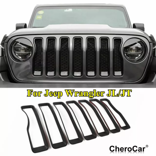 7X Front Grille Grill Insert Ring Cover Trim Matt Black For Jeep Wrangler JL/JT