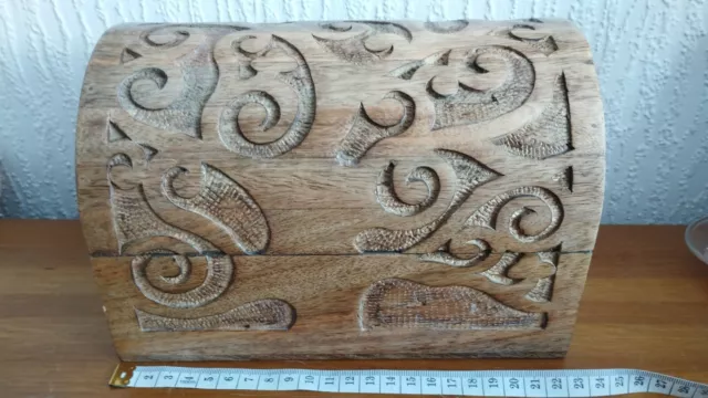 Little Treasure Chest Wooden Box, Hand Carved. Handmade. 23cm x 15.5cm x 15cm