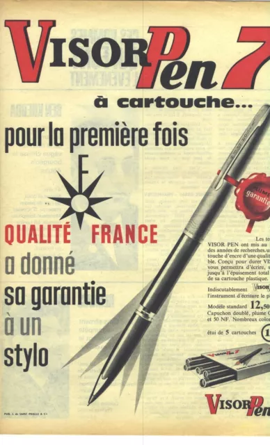 PUBLICITE ADVERTISING  1961  VISOR PEN 7 stylo à cartouche