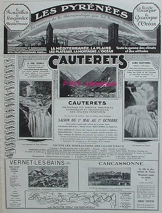 Publicite 1926 Pyrenees Cauterets Cote Basque Vernet Carcassonne Original Ad