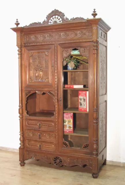 3070A Wunderschöner Antiker Schrank Vitrine In Massiv Kastanie Bretagne Um 1890