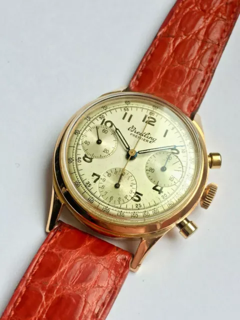 Vintage Breitling Premier ref. 788 rare  18 kt redgold high end screw back case