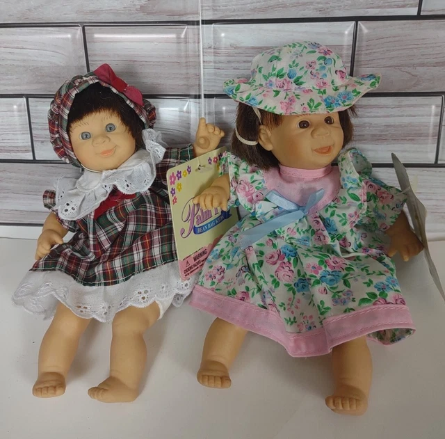 2 Vintage Gi-go Palm Pals Bean Bag Kids Expressive Faces 8" Dolls 1996 Girl