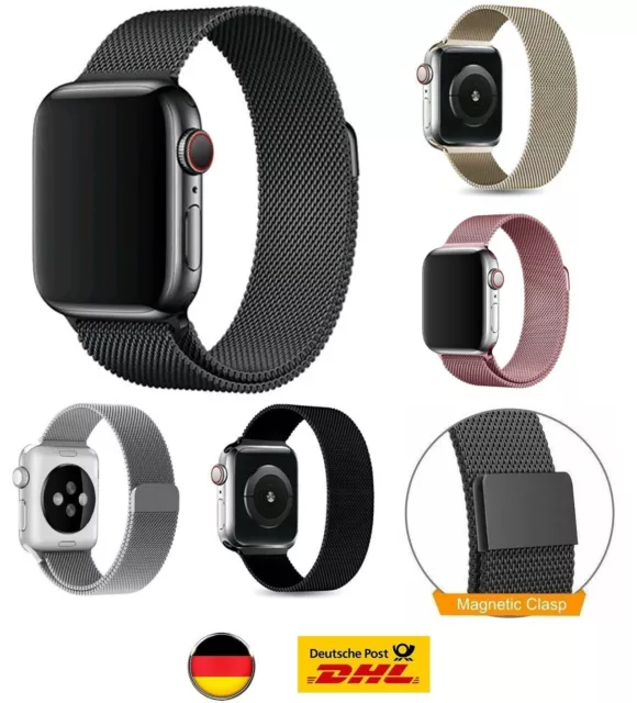 Apple Watch Armband 4 5 6  7 8 SE Milanaise Sport Edelstahl Magnet 38-40 42-44mm