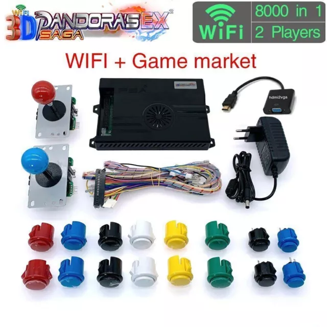 2 Players DIY 3D Wifi Pandora Saga EX Box 8000 in 1 Arcade Kit Game Console HDMI