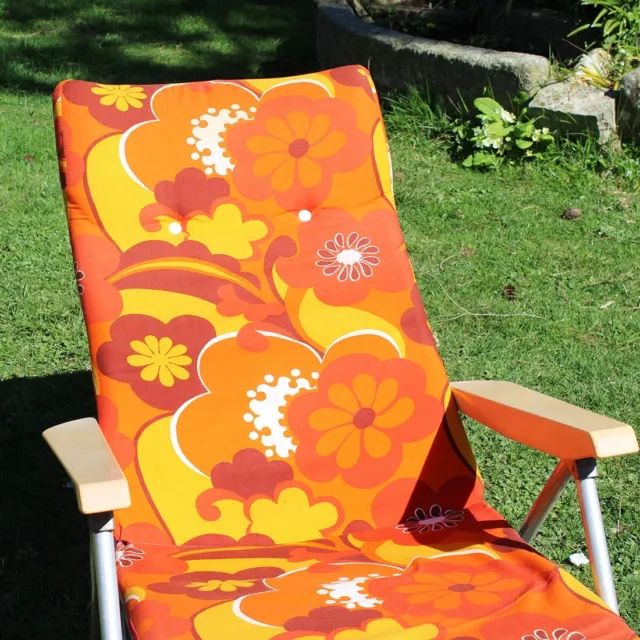 Bain de soleil transat chaise longue orange à fleurs KETTLER vintage 3