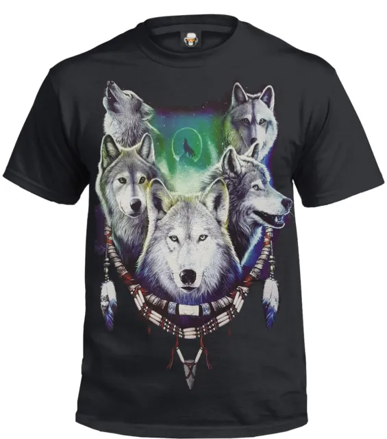 NATIVE SPIRIT Black T-Shirt/Native American/Howling Wolf/Red Indian/Biker/Top
