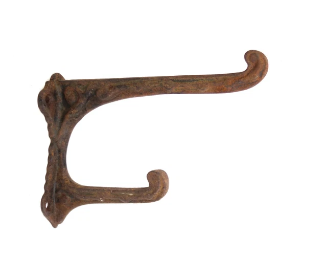 Rare Ornate Antique Cast Iron Double Hook Wall Hanger Coat Hook as Found