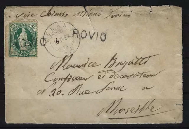 N800) Schweiz stehende Helvetia Brief 1884 nach Marseille Frankreich