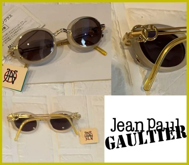 90s Jean Paul Gaultier 58-5201 Vintage Sunglasses Off-white gold