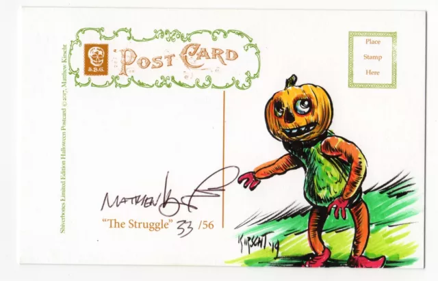 MK37 Halloween Postcard Matthew Kirscht The Struggle #33/56 Color Sketch Bat Cat