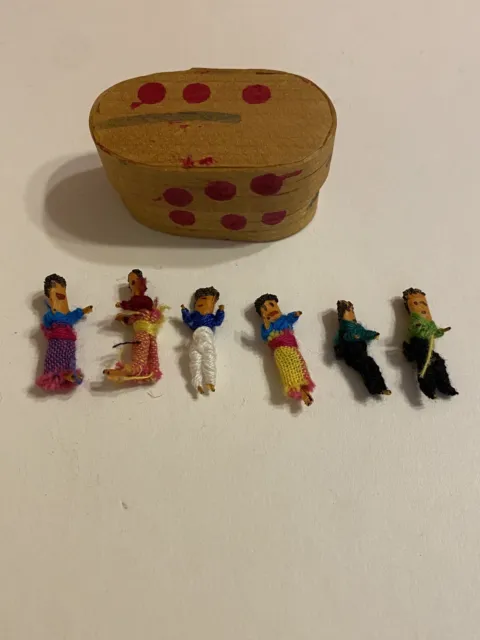 Micro Mini Trouble Worry Dolls Lot Of 6 with Storage Box.