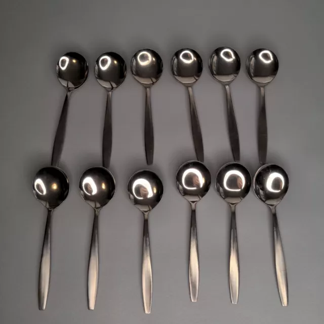 THC Stainless Steel Soup Spoons Lot of 12 Made in Japan Used EUC Vintage Twelve