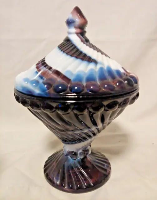 Purple & White Westmoreland Swirl Slag Glass Covered Candy Dish (WG) on Bottom